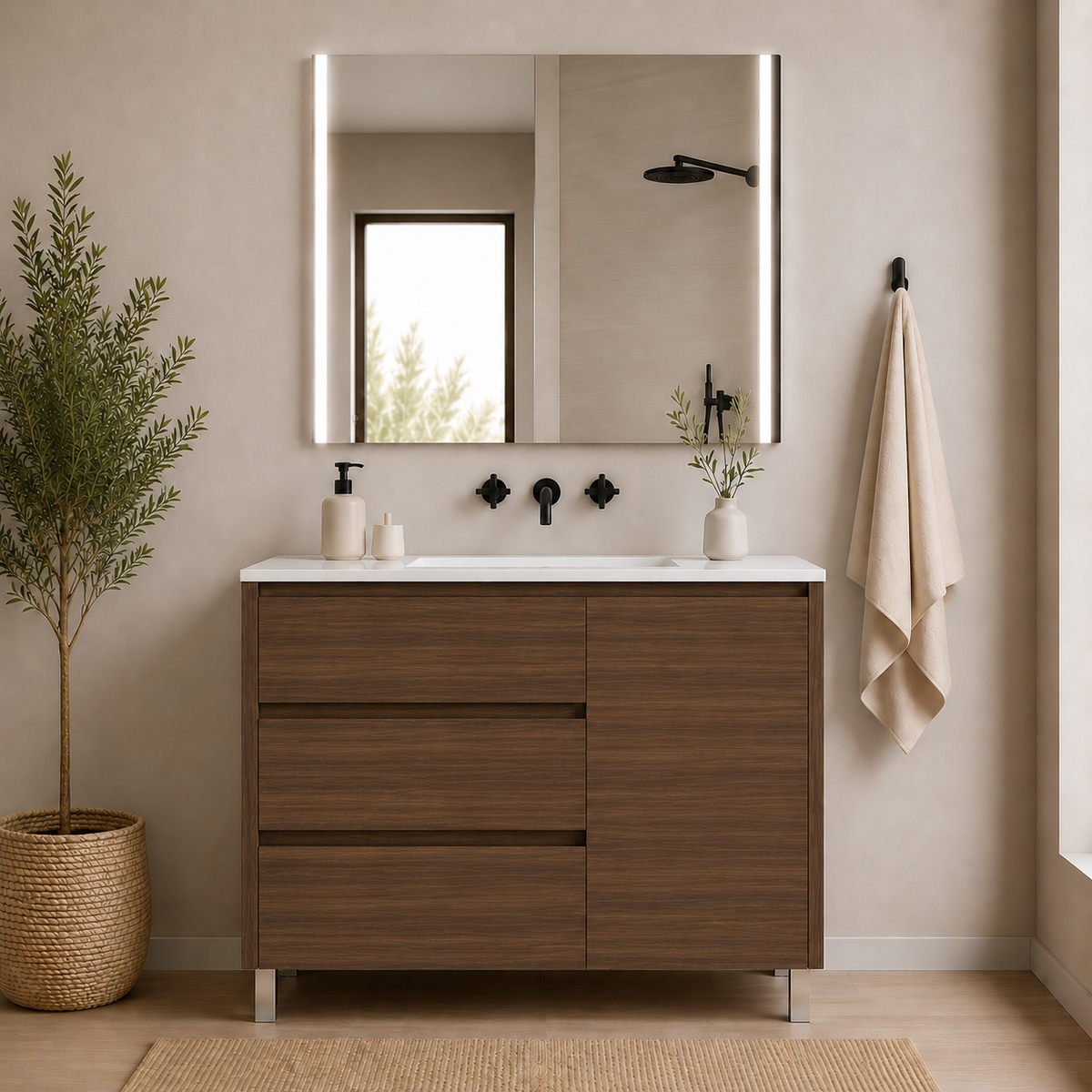 "AKCIA" Set nábytku VOLUM + LED zrkadlo Megan s umývadlom