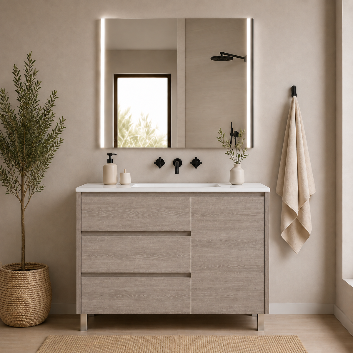 "AKCIA" Set nábytku VOLUM + LED zrkadlo Megan s umývadlom