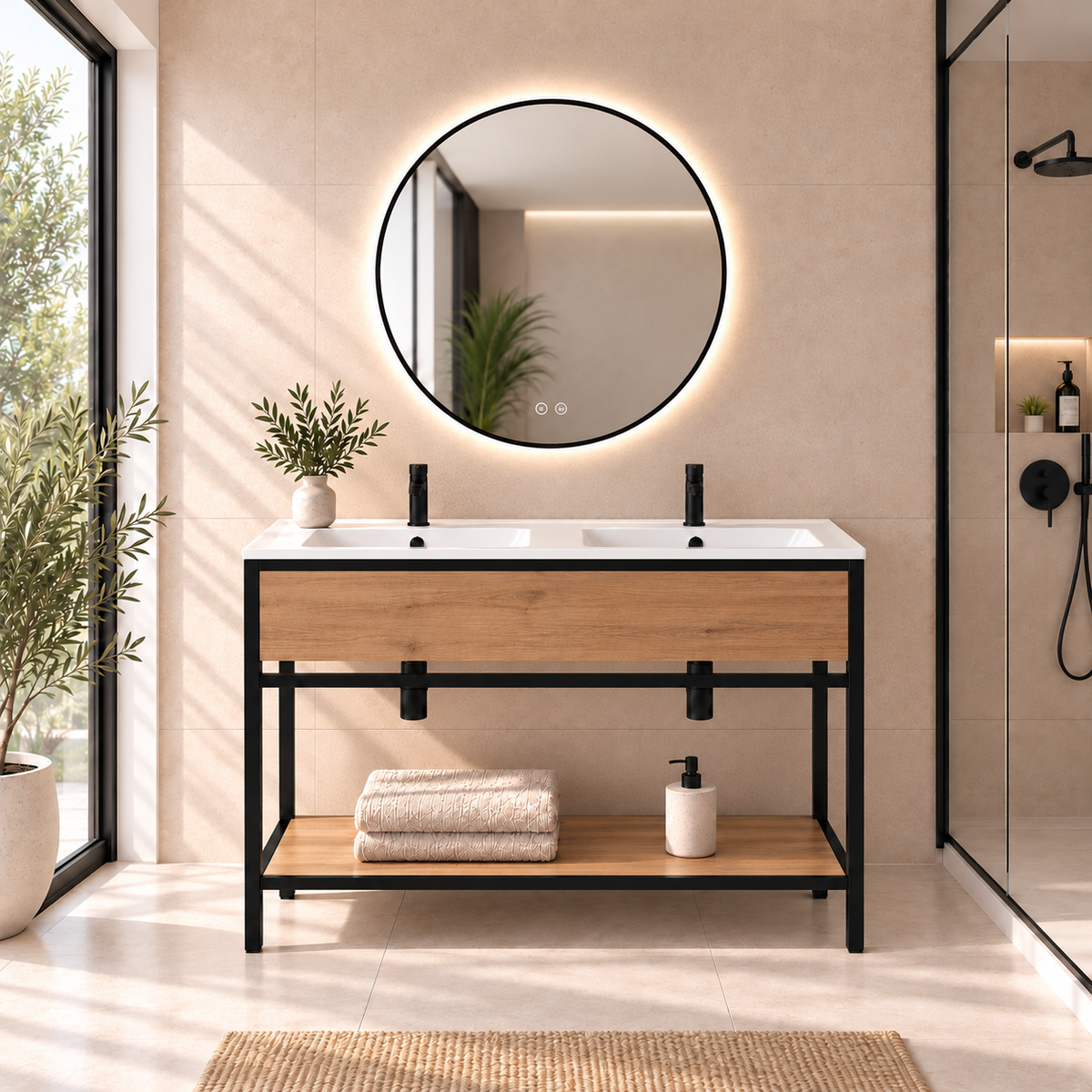 DORIA [2S] integrated double basin,120cm, Estepa finish, front view