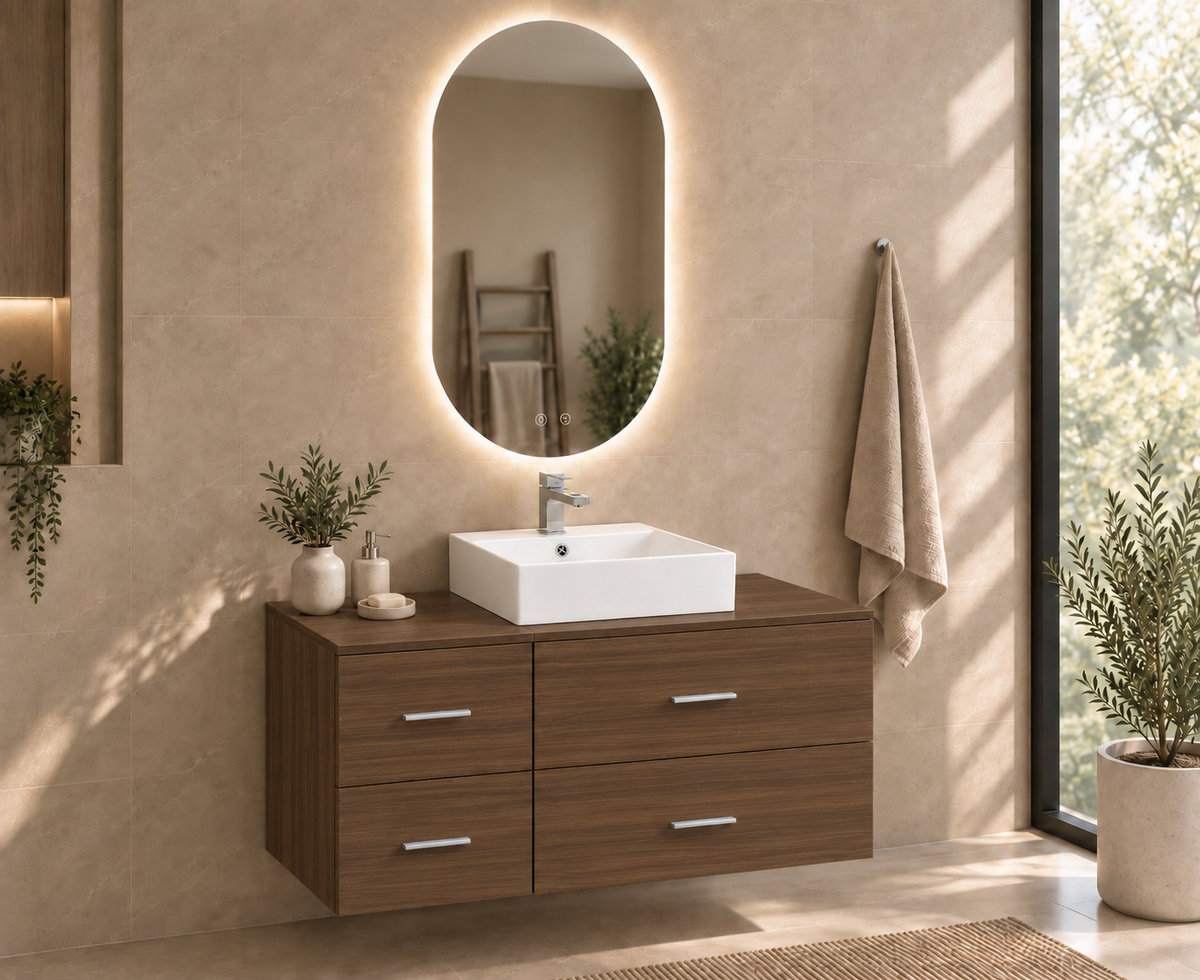 Mueble de baño PAROS en Fresno Tea con lavabo Libra